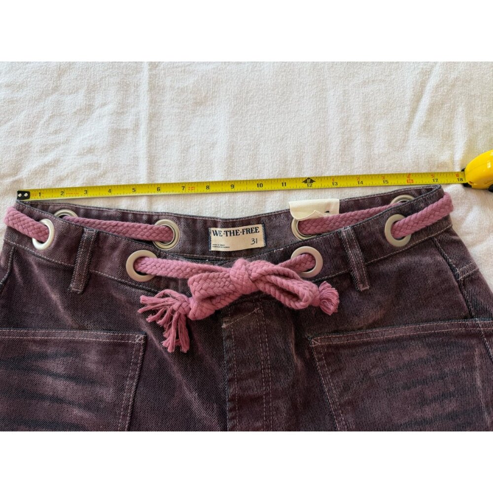 Free People Moxie Flocked Pull On Barrel Jeans We The Free Rope Tie Size 31 - Picture 7 of 9